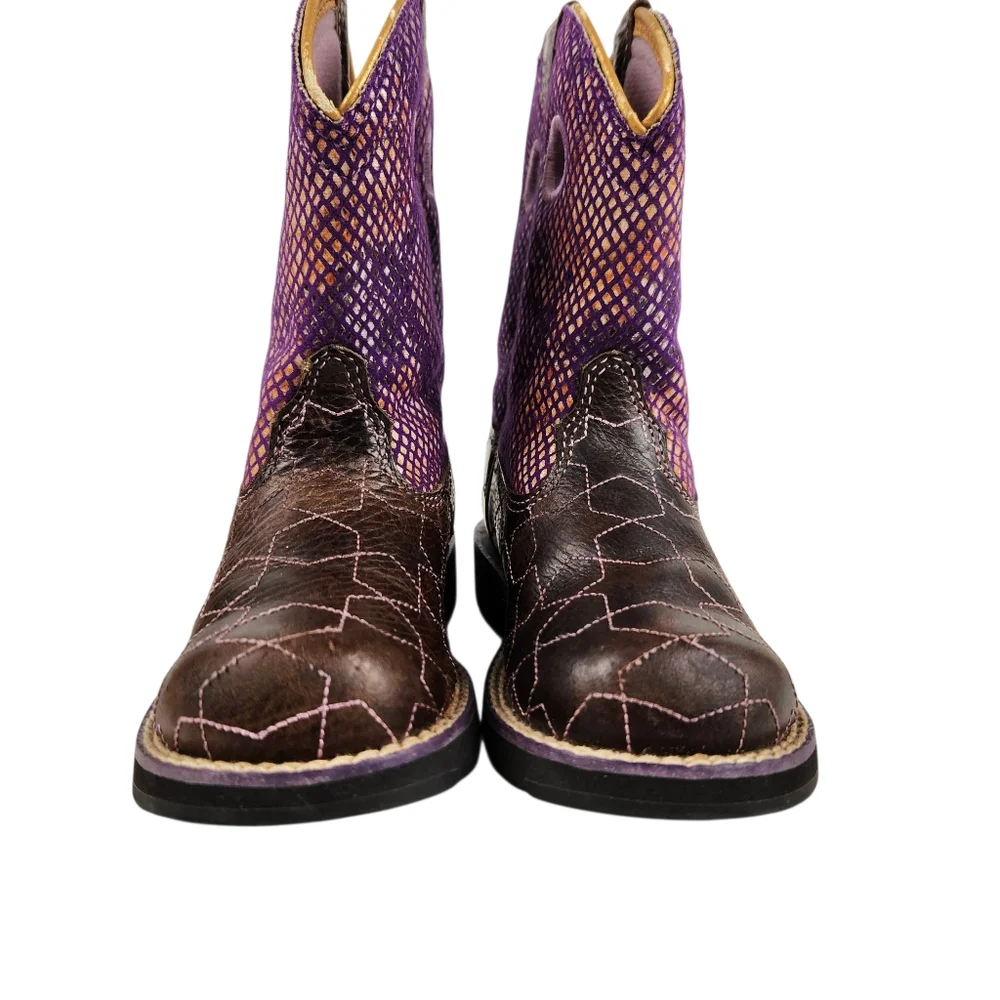 Ariat Fat Baby Brown Purple Leather Faux Snakeskin Western Boots Kids Size 10.5